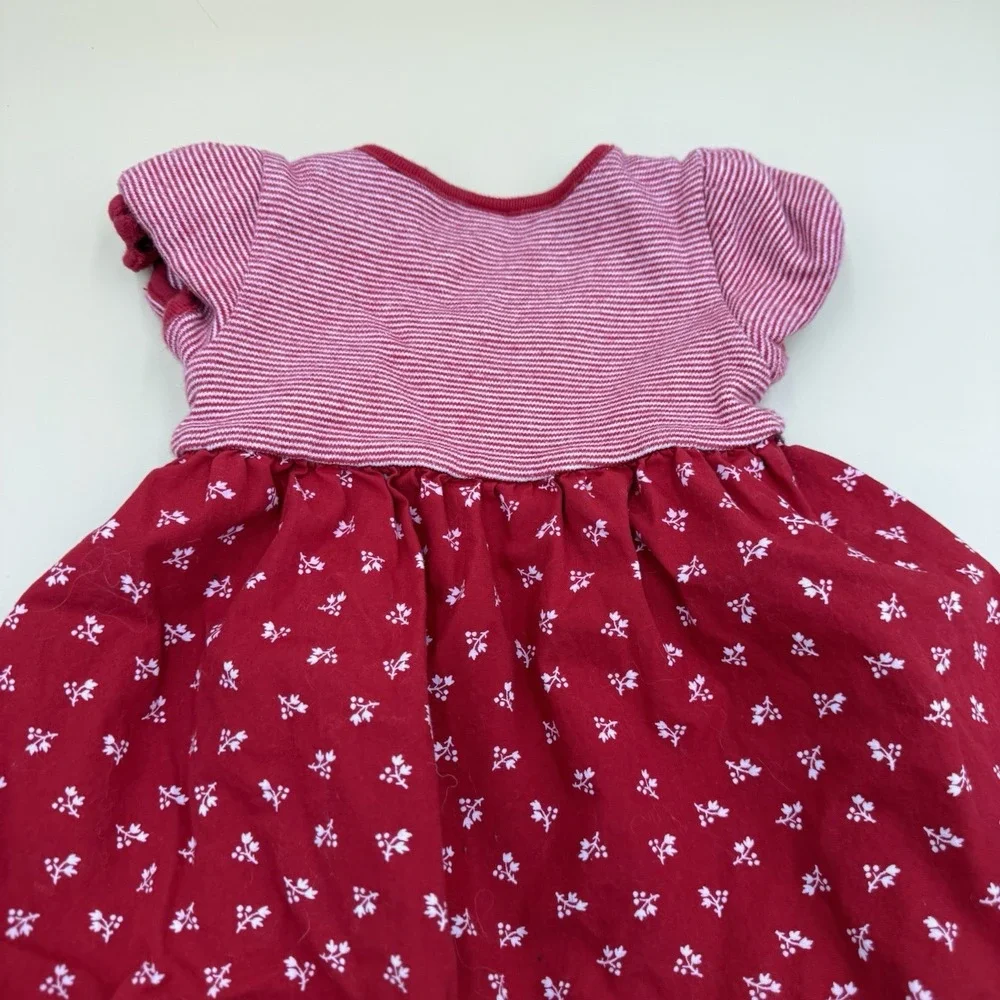 Baby Gap Y2K Dress Baby Girl 0-3 M Red Cotton Holly Print Striped S/S USA VTG